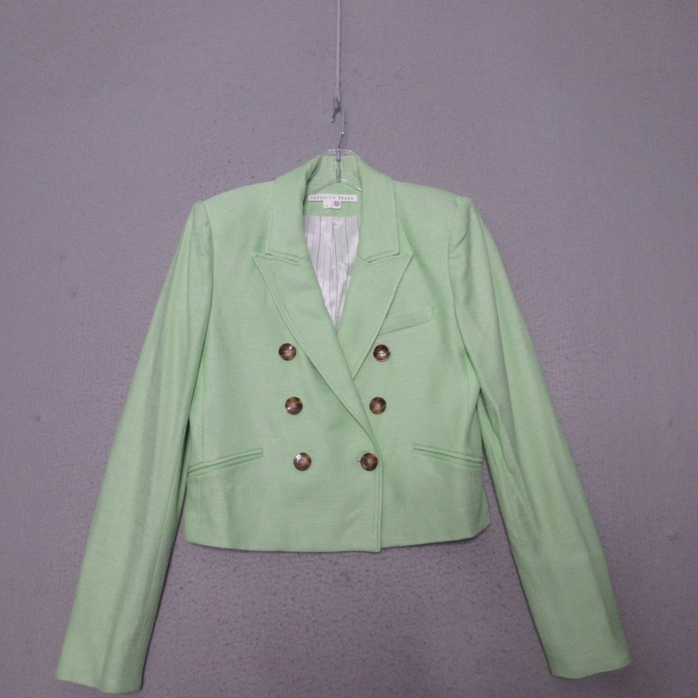 VERONICA BEARD Blazer Green Nevis Double Breasted Twill Crop Paster Quiet Luxury